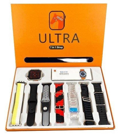 Ultra 7-in-1 Smart Watch Set with 7 Interchangeable Straps (Random Colors) – 49mm HD Big Display Touchscreen Watch
