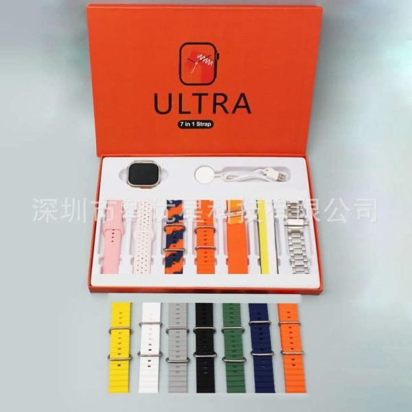 Ultra 7-in-1 Smart Watch Set with 7 Interchangeable Straps (Random Colors) – 49mm HD Big Display Touchscreen Watch