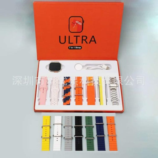 Ultra 7-in-1 Smart Watch Set with 7 Interchangeable Straps (Random Colors) – 49mm HD Big Display Touchscreen Watch
