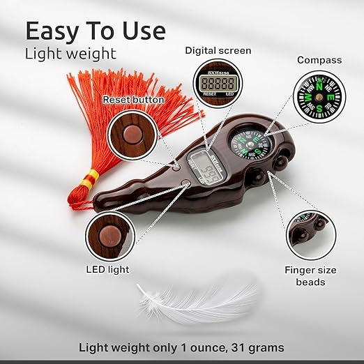 Digital Zikr Counter with Qibla Finder & Prayer Beads – Portable Finger Tasbeeh for Namaz, Japa & Meditation (Random Color)
